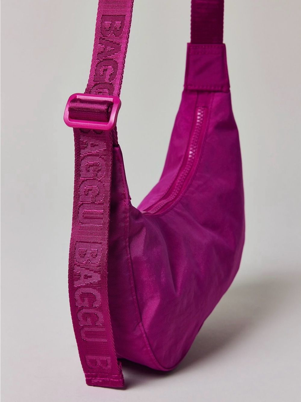 BAGGU Small Nylon Crescent Bag - Deep Fuchsia - Picture 2 of 8